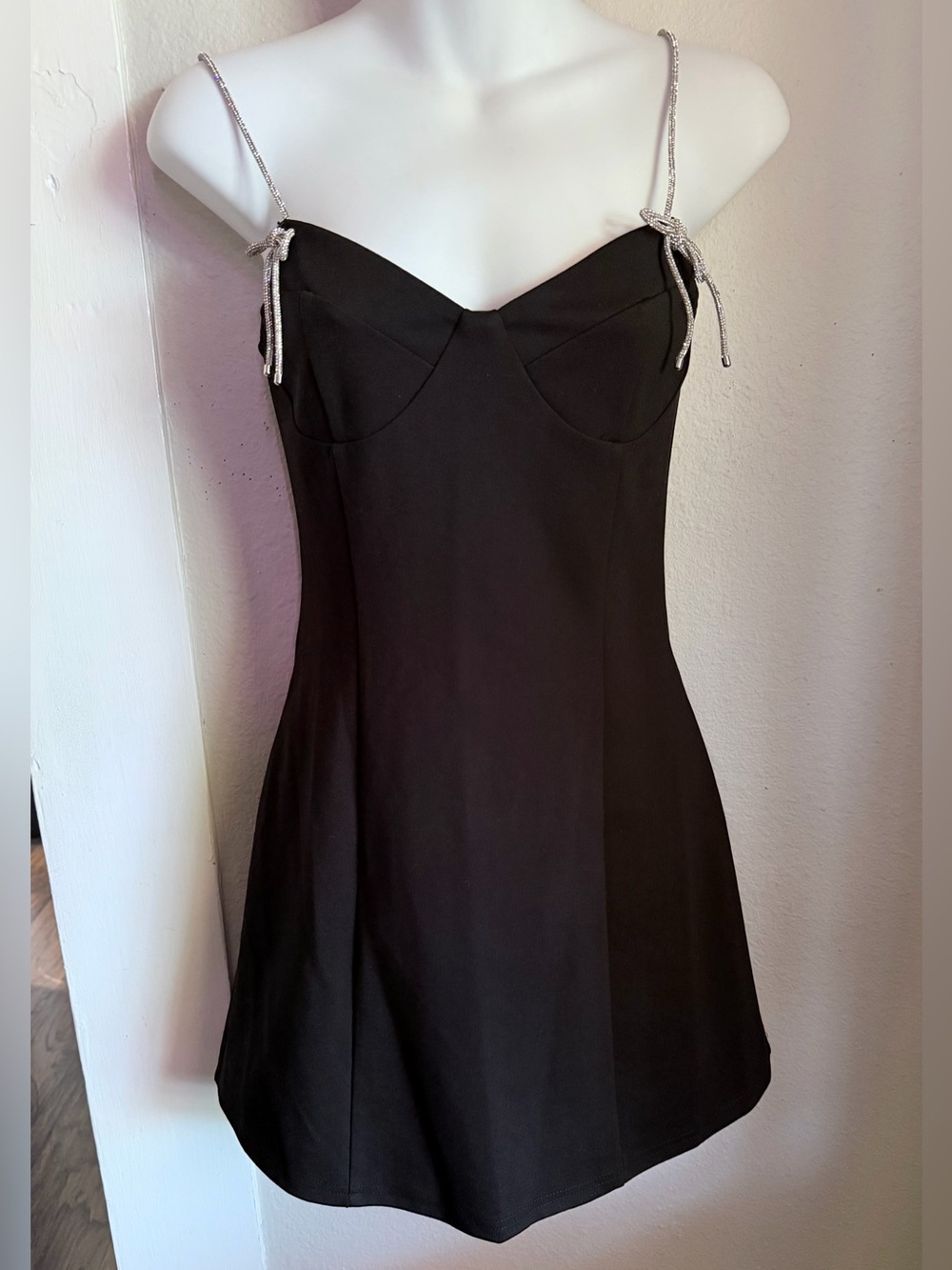 Forever 21 Black Glitter Bow and Strap Party Dress Size Small
